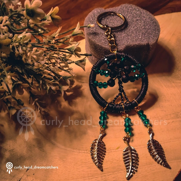 Tree Of Life Keychain - Rama Green, Black, Golden, Black, Black