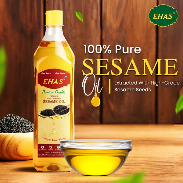EHAS Cold-Pressed Sesame Oil - 100% Pure, Unrefined & Chemical-Free | Rich in Antioxidants & MUFA/PUFA | Ideal for Cooking, Skin & Hair Care | Boosts Immunity & Bone Health | - 1000ML
