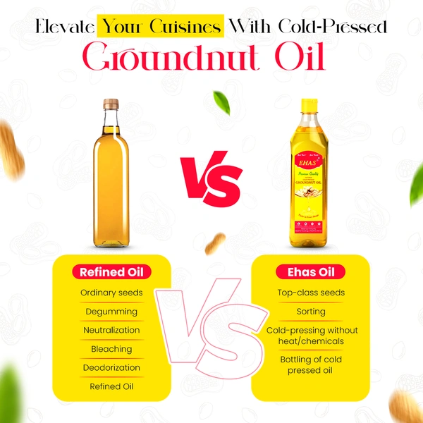 EHAS Cold-Pressed Groundnut Oil – 100% Pure, Unrefined & Chemical-Free | Rich in Vitamin E, Omega-6 & Antioxidants | Ideal for Frying, Roasting & Heart Health | No Trans Fat, No Preservatives - 1000ML