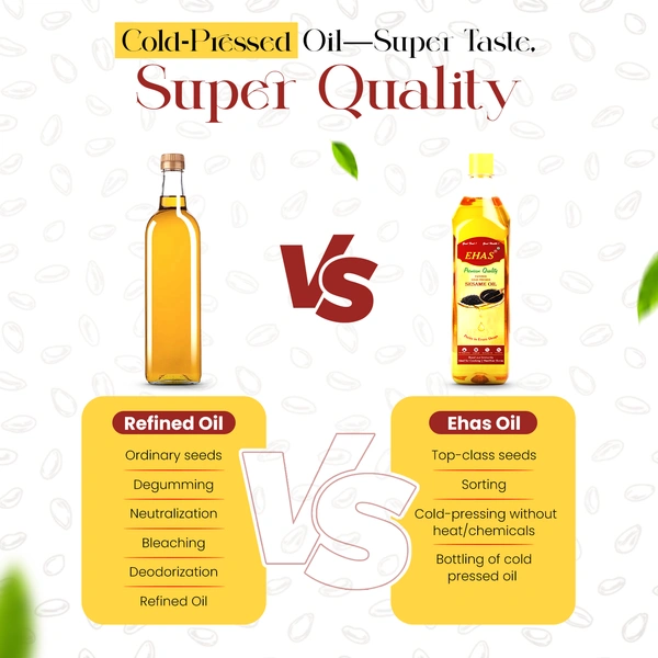 EHAS Cold-Pressed Sesame Oil - 100% Pure, Unrefined & Chemical-Free | Rich in Antioxidants & MUFA/PUFA | Ideal for Cooking, Skin & Hair Care | Boosts Immunity & Bone Health | - 1000ML