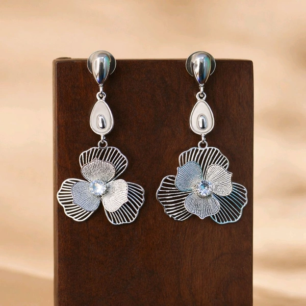 Silver-Toned Filigree Floral Dangle Earrings ( Premium Earrings )