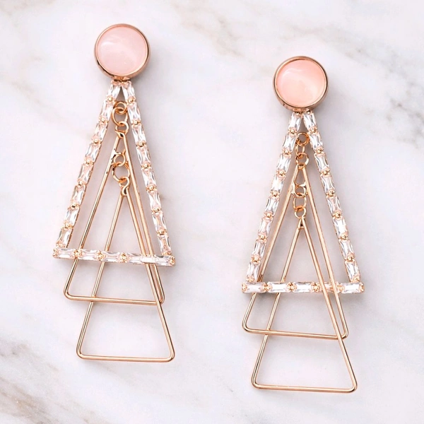 Rose Gold Geometric Triangle Dangle Earrings ( Premium Earrings )