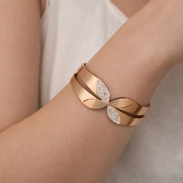 Rose Gold Butterfly Leaf Cuff Bracelet ( Premium Metal Bracelet )
