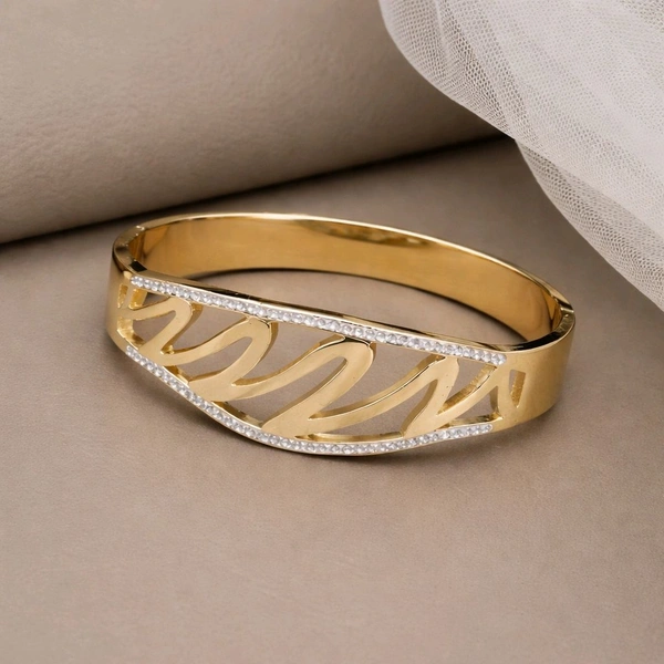 Golden Wave Cut-Out Statement Bangle ( Premium Metal Bracelet )