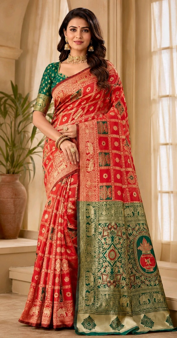 cotton silk jacquard saree with unstitched blouse ( Sadi )
