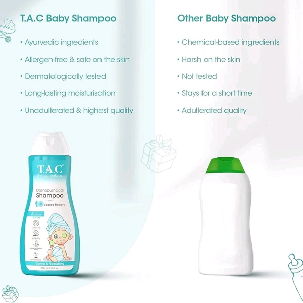 T.A.C the Ayurveda TAC - The Ayurveda Co. Dashapushpadi Ayurvedic Baby Shampoo For Hair Wash, Anti-fungal, Hair Growth with 100% Natural Ingredients, All Hair Types, 200ml