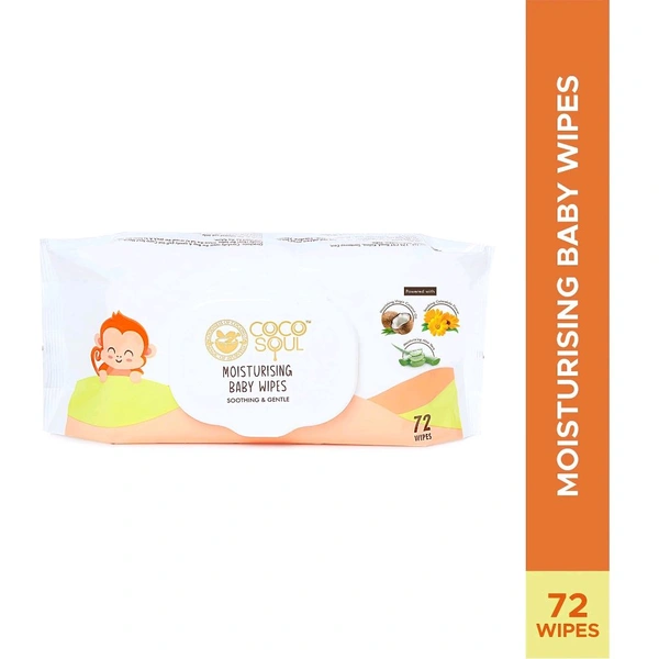 FREE HOME 🏡 DELIVERY 🚚 Coco Soul Moisturising Baby Wipes Nourished with Cold Press Virgin Coconut Oil | Aloe Vera | Mineral Oil & Silicone Free | From the Makers of Parachute Advansed (72 Wipes)