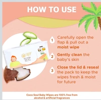 FREE HOME 🏡 DELIVERY 🚚 Coco Soul Moisturising Baby Wipes Nourished with Cold Press Virgin Coconut Oil | Aloe Vera | Mineral Oil & Silicone Free | From the Makers of Parachute Advansed (72 Wipes)