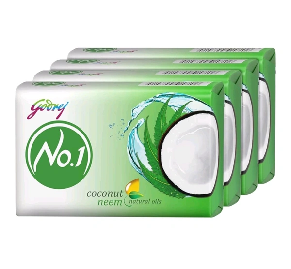 G RAMA Free Home 🏡 Delivery 🚚 Godrej No. 1 Bathing Soap Coconut & Neem – Grade 1 Soap & Long-lasting Fragrance, Combo Pack of 4 (100g each)