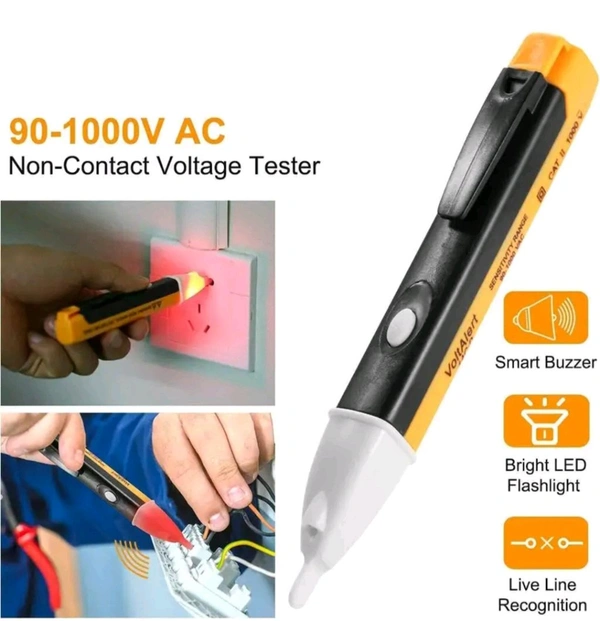 AC voltage Line Tester With Buzer And Led Torch Light Digital Voltage Tester - Web Orange, Free