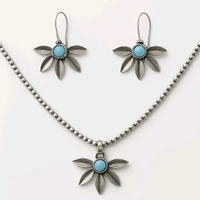 Sokhi Jewels Floral Turquoise Necklace & Earrings Set – Antique Silver Replica Design with Beaded Chain for Festive & Ethnic Wear for Women & Girls