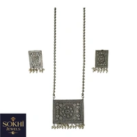 Sokhi Jewels Silver Replica Pendant & Earring Set – Handcrafted Ethnic Design with Pearl Accents Traditional Wear for Women