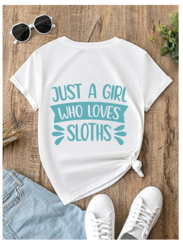 “Just a Girl Who Loves Sloths” TShirt - L, Black