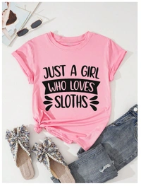 “Just a Girl Who Loves Sloths” TShirt - L, Black