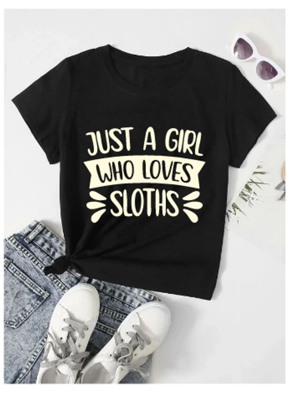 “Just a Girl Who Loves Sloths” TShirt - L, Black