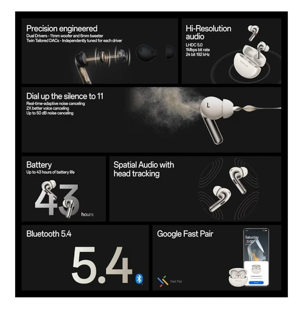 OnePlus Buds Pro 3 Bluetooth TWS in-Earbuds Dual Drivers, Dual Dacs, Dynaudio Eqs, AI-Powered Translator, Up to 50Db Adaptive Noise Cancellation, Up to 43Hrs Battery.