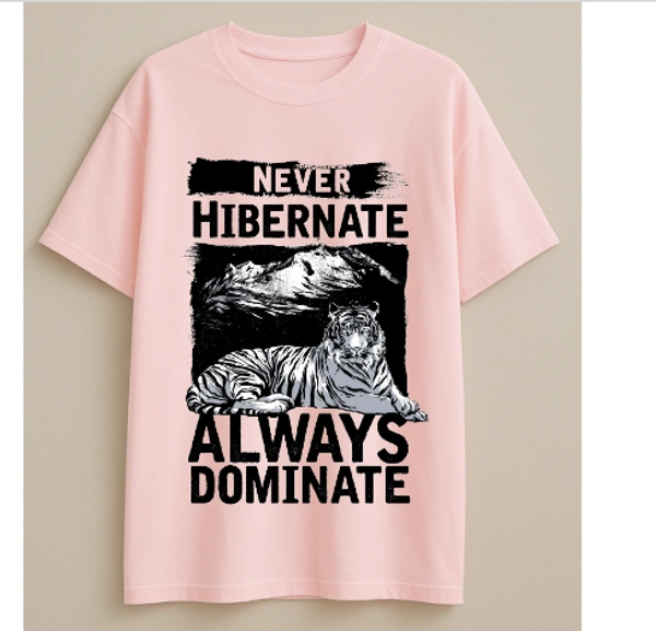 "Never Hibernate, Always Dominate" Tiger Graphic Tshirt - L, Black