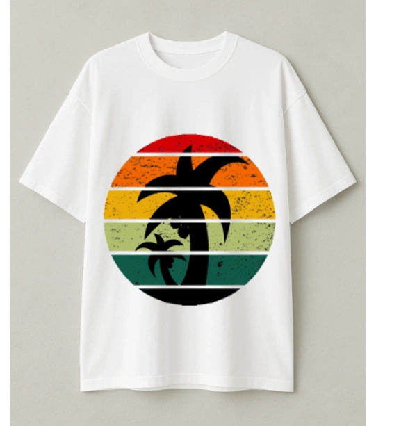 Retro Sunset Palm Tree tshirt - S, White