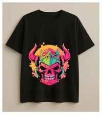 Neon Skull Warrior Tshirt Unique design - L, Black