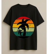 Retro Sunset Palm Tree tshirt - S, White