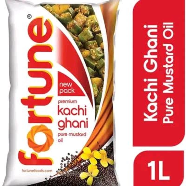 Fortune Kachi Ghani Pure Mustard Oil__1Ltr Pouch 