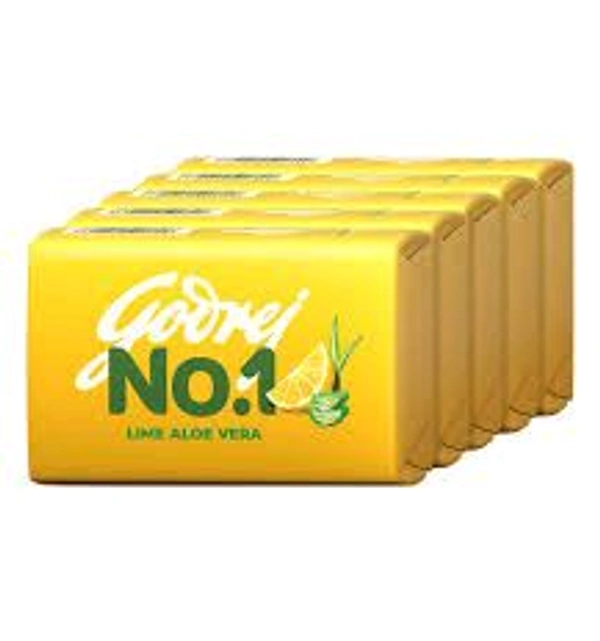 Godrej No.1 Lime Aloe Vera Soap, Combo Pack Of 5 (Buy 4 Get 1Free) , each 100gm - White