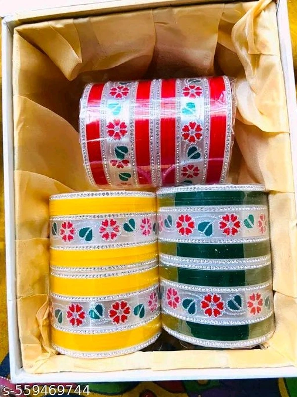 UP2DATE COLLECTION  Plastic Three different  Colour Cubic Work Chooda Set For Women And Girls ( Pack OF Both Hand