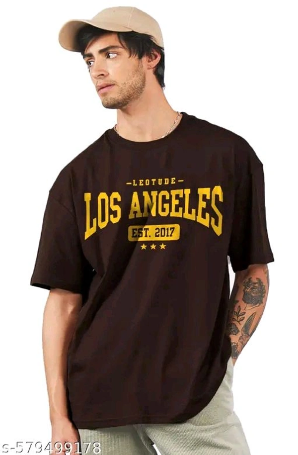 Oversized Half Sleeve Cottonblend Tshirt for Man's, Round Neck Longline Printed Drop Shoulder Baggie T-Shirt for Man's - S