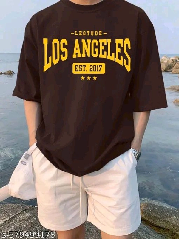 Oversized Half Sleeve Cottonblend Tshirt for Man's, Round Neck Longline Printed Drop Shoulder Baggie T-Shirt for Man's - L