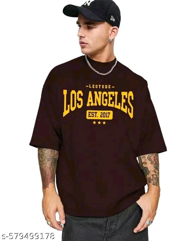 Oversized Half Sleeve Cottonblend Tshirt for Man's, Round Neck Longline Printed Drop Shoulder Baggie T-Shirt for Man's - XL