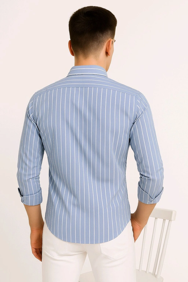 men's light blue and white striped casual shirt. - Viking, M
