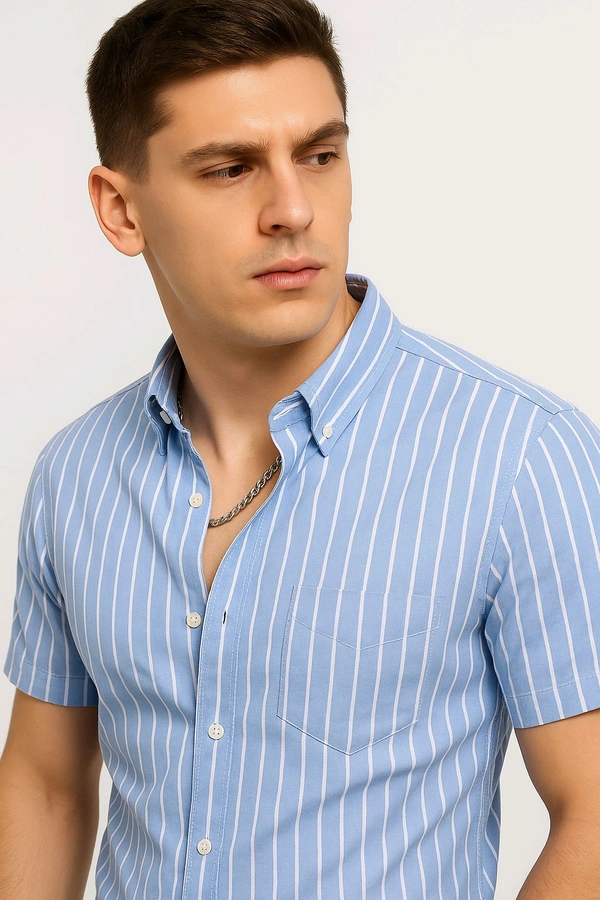 men's light blue and white striped casual shirt. - Viking, L