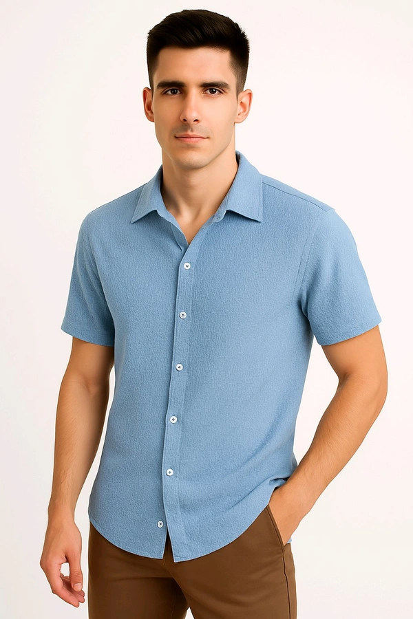 Men's Texture Popcorn Shirt - Cyan Aqua, M