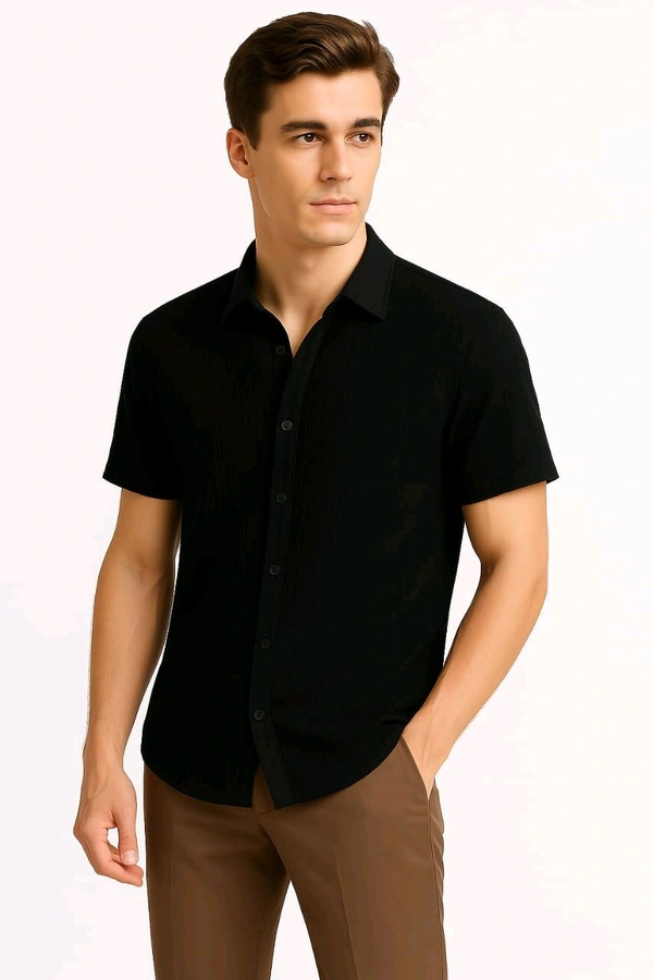 Men's Texture Popcorn Shirt - Black, XXL