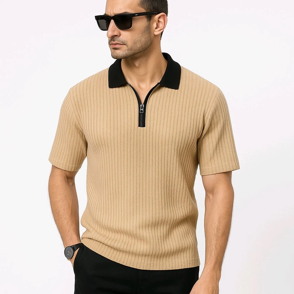 Vintage Collar Zip Tee - Web Orange, M