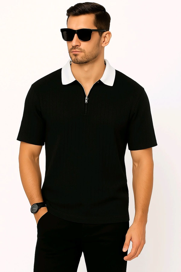 Vintage Collar Zip Tee - Black, XL