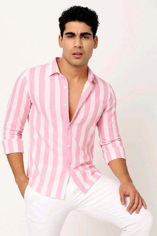Pastel Striped Summer Shirt - Blush Pink, XL