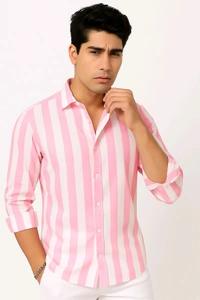 Pastel Striped Summer Shirt - Blush Pink, XL