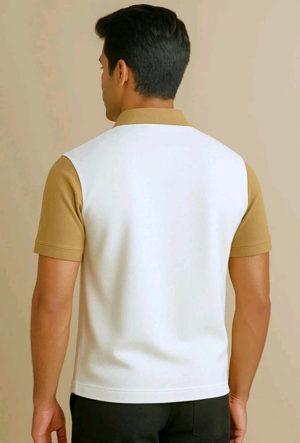 ManKart Premium Half-Zip Polo T-Shirt – Beige & White Contrast - M, Camel Beige