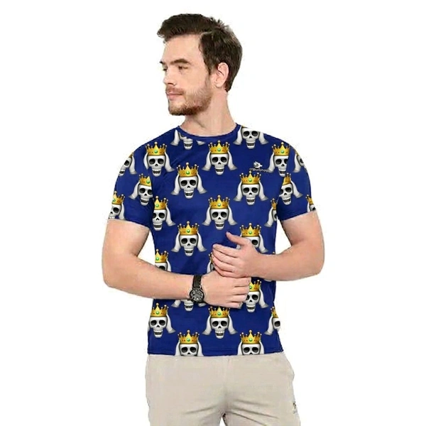 ManKart Men’s Skull Crown Printed T-Shirt | Trendy Graphic Slim Fit Tee - L, Blue