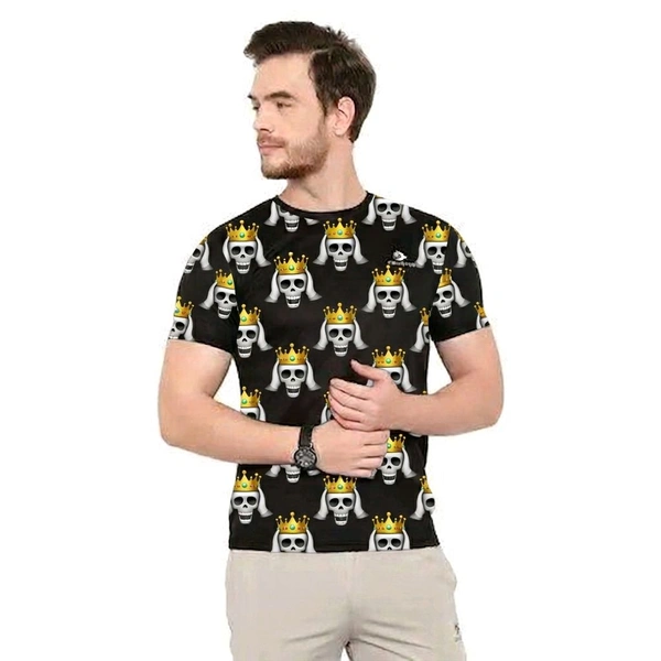 ManKart Men’s Skull Crown Printed T-Shirt | Trendy Graphic Slim Fit Tee - S, Black