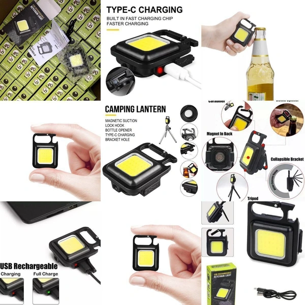 LED Keychain Flashlight Rechargeable 3 Lighting Modes With Bottle Opener Torch Emergency Light - Black