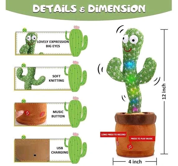 Indian Stuff Dancing Cactus Plush Toy – Interactive, Talking, and Musical Fun for Kids! - Green
