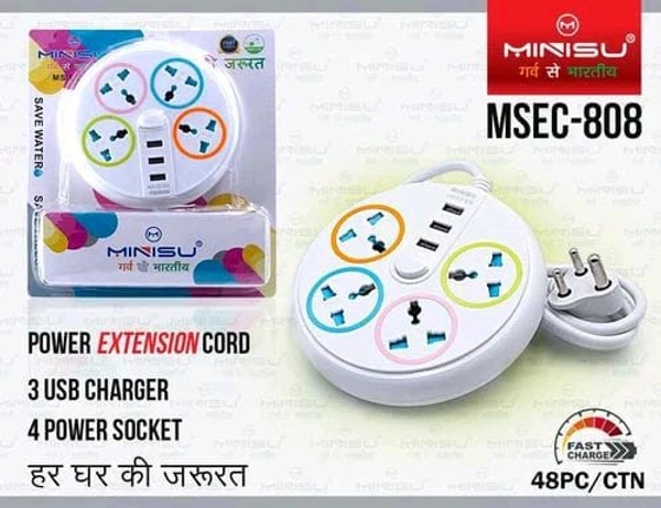 🔌 MINISU MSEC-808 Power Extension Cord with 3 USB Charger & 4 Power Sockets