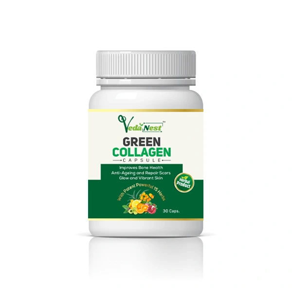 Vedanest Green Collagen Capsules for Hair, Skin and Nail Support, 30 Count, Natural Herbal Supplement (Buy 1 and Get 1)
