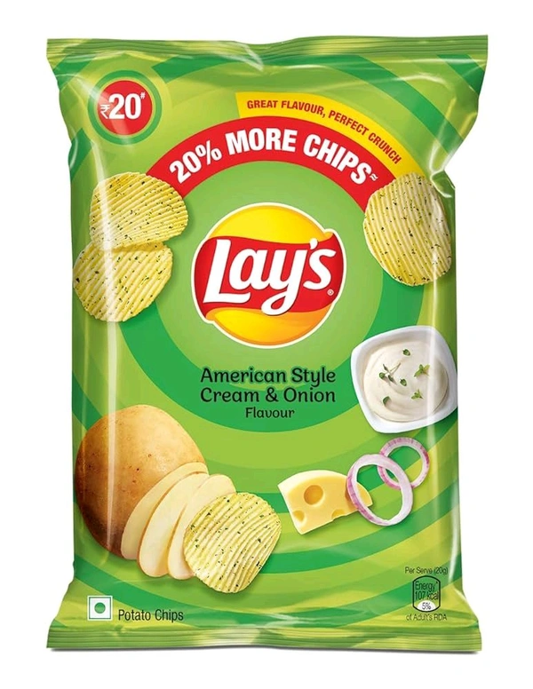 Frito-Lay. Lays American Style Cream & Onion - 52.9 gm. - Green, 40 gm.