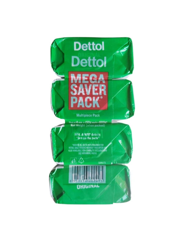 Reckitt. Dettol Orignal Germ Defence Soap - Pack Of 4 × 150 gm = 600 gm.