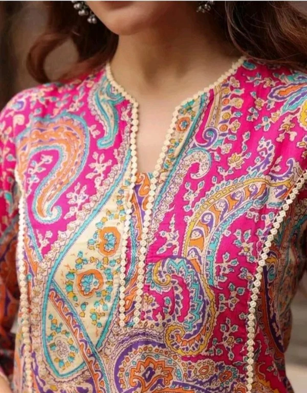 Stylish Pink Rayon Kurti With Lace Work - Blush Pink, M