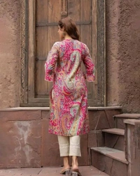 Stylish Pink Rayon Kurti With Lace Work - Blush Pink, M