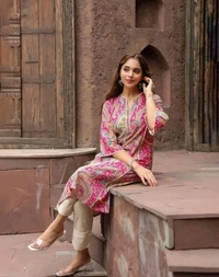 Stylish Pink Rayon Kurti With Lace Work - Blush Pink, 4XL